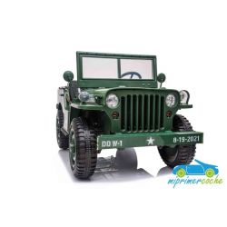 Coche Eléctrico Infantil Verde Jeep Willys Army EE.UU 4X4 12V 3 Asientos 2.4G