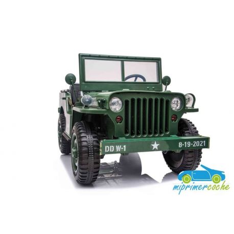 Coche Eléctrico Infantil Verde Jeep Willys Army EE.UU 4X4 12V 3 Asientos 2.4G