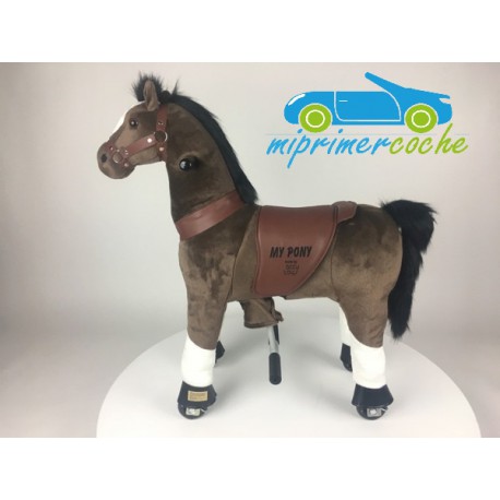 PONY CABALLO MARRÓN OSCURO pequeño con pezuñas blancas