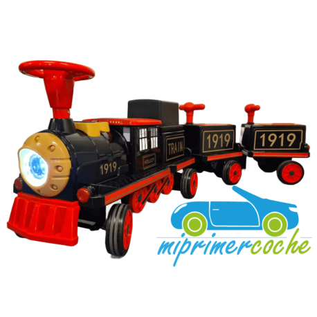 Tren Eléctrico Infantil 4 Motores 12V 4 plazas con dos vagones
